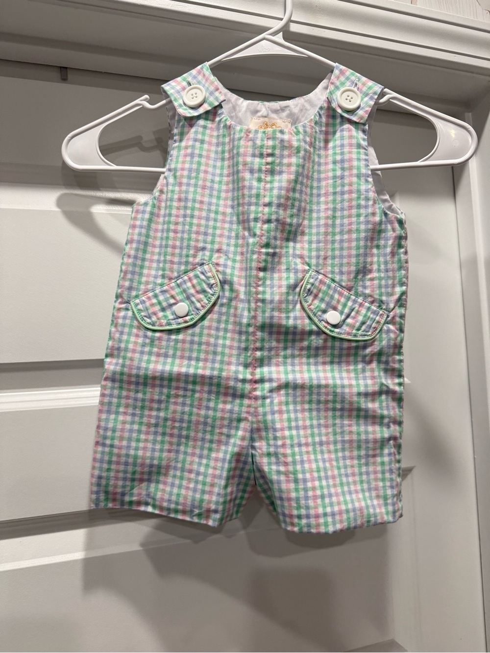 The Beaufort Bonnet Company Pink and Green Gingham Shortalls